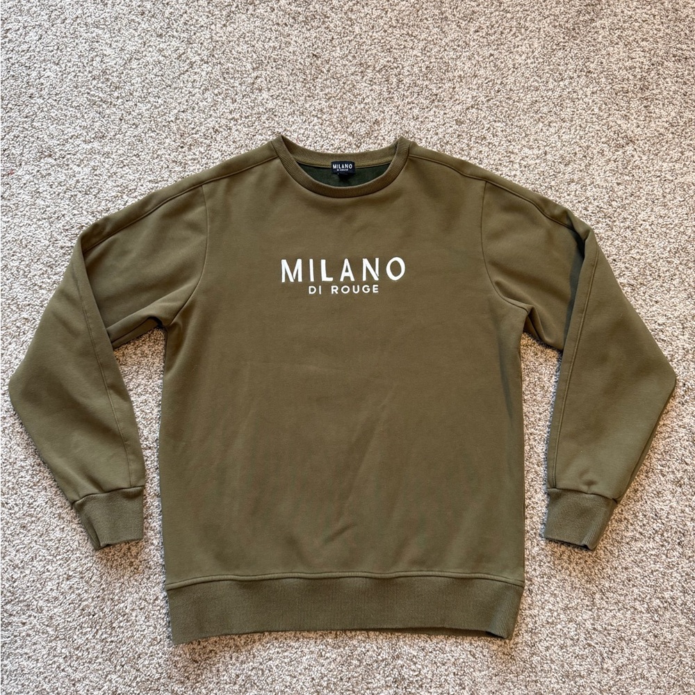 Milano Di Rouge‎ Sweatshirt Mens Med Olive Robbie Lux Stretch Crewneck Pullover